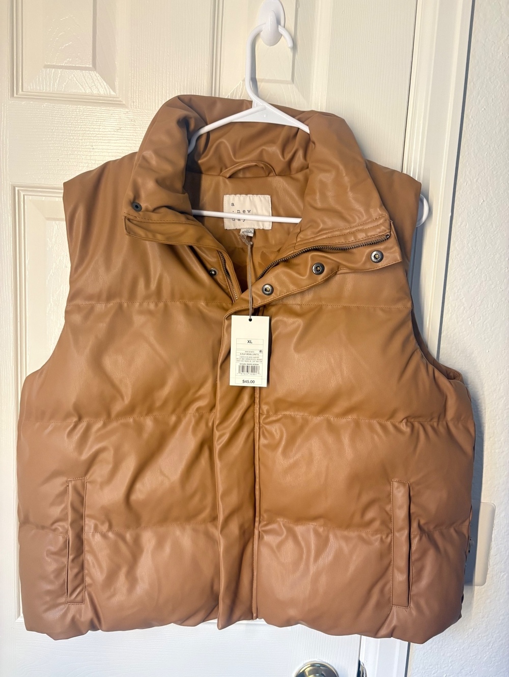 a.new.day Women's Tan Faux Leather Puffer Vest XL NWT